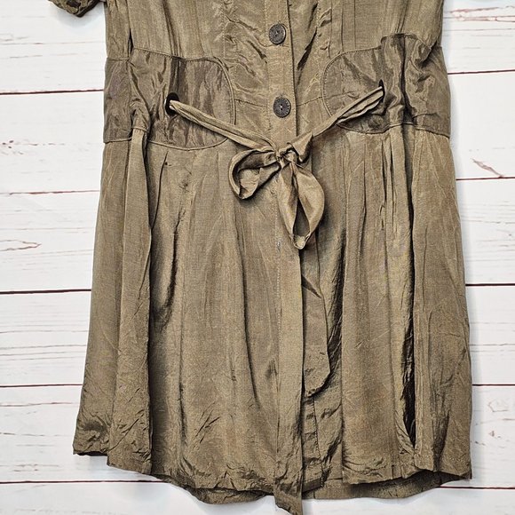 Flutterbye Olive Green Button Front Tie Waist Top - Picture 4 of 7